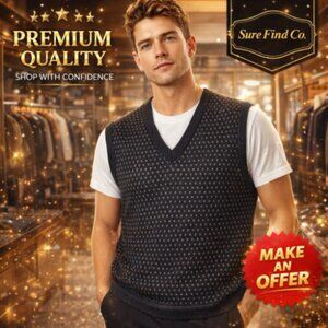 Murano VTG 90s Wool Blend Diamond Pattern V neck Sleeveless Sweater Vest Mens XL